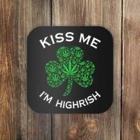 Kiss Me I'm Highrish Clover Marijuana Funny Irish St Patrick Day Coaster thumb 0