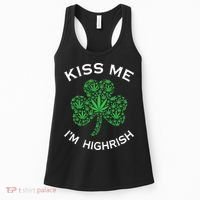 Kiss Me I'm Highrish Clover Marijuana Funny Irish St Patrick Day Women's Tank Top thumb 0