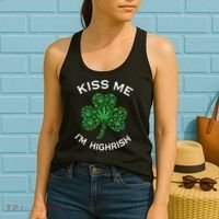 Kiss Me I'm Highrish Clover Marijuana Funny Irish St Patrick Day Women's Tank Top thumb 2