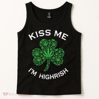 Kiss Me I'm Highrish Clover Marijuana Funny Irish St Patrick Day Tank Top thumb 2