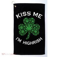 Kiss Me I'm Highrish Clover Marijuana Funny Irish St Patrick Day Golf Towel thumb 0