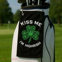 Kiss Me I'm Highrish Clover Marijuana Funny Irish St Patrick Day Golf Towel thumb 2