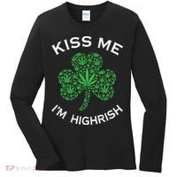 Kiss Me I'm Highrish Clover Marijuana Funny Irish St Patrick Day Women's Long Sleeve Shirt thumb 0