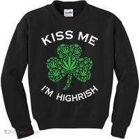 Kiss Me I'm Highrish Clover Marijuana Funny Irish St Patrick Day Kids Sweatshirt thumb 0