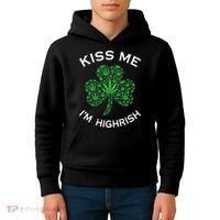 Kiss Me I'm Highrish Clover Marijuana Funny Irish St Patrick Day Kids Hoodie thumb 4