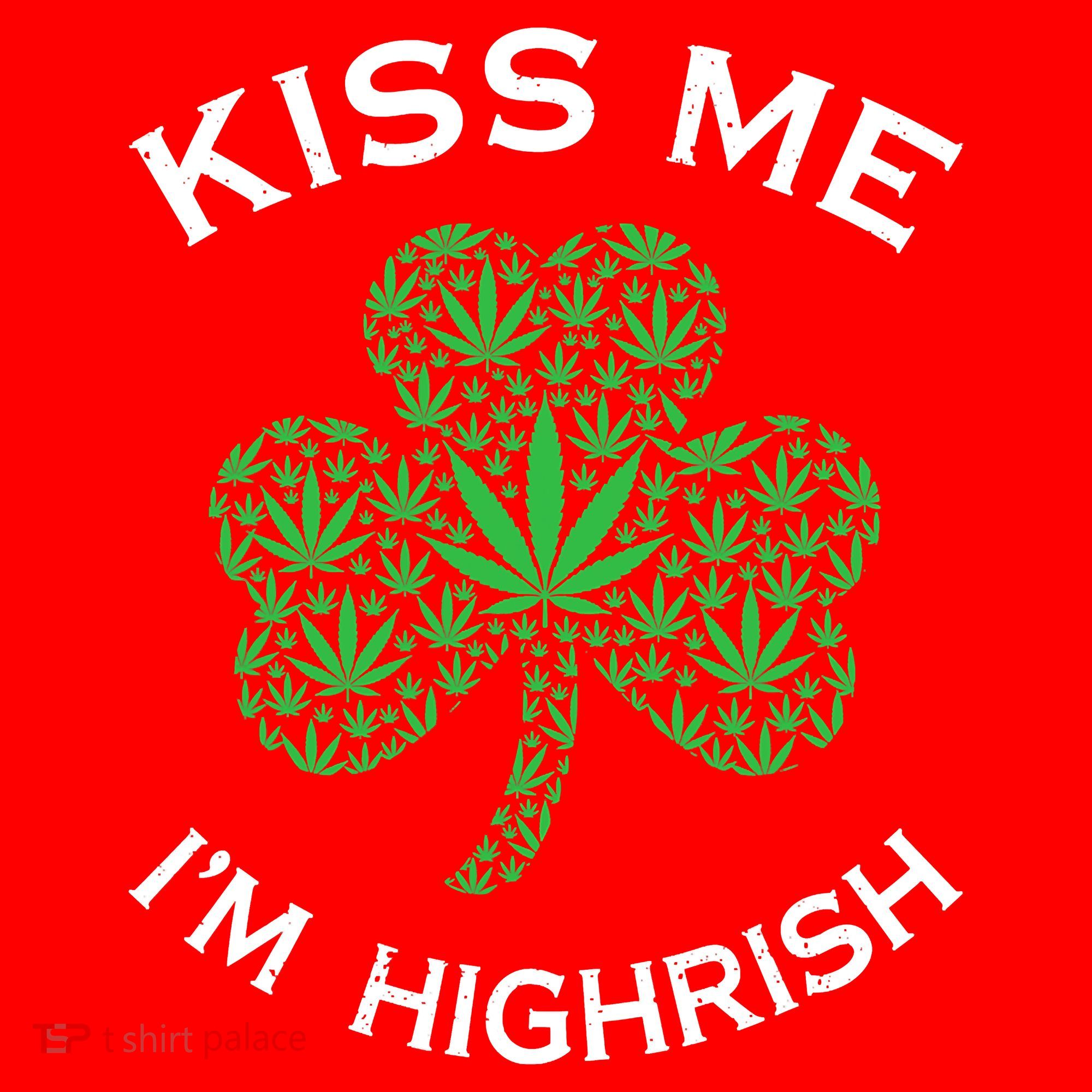 Kiss Me I'm Highrish Clover Marijuana Funny Irish St Patrick Day Santa Hat