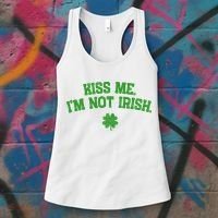 Kiss Me I'm Not Irish St Patricks Day Gifts Shamrock Women's Tank Top thumb 3