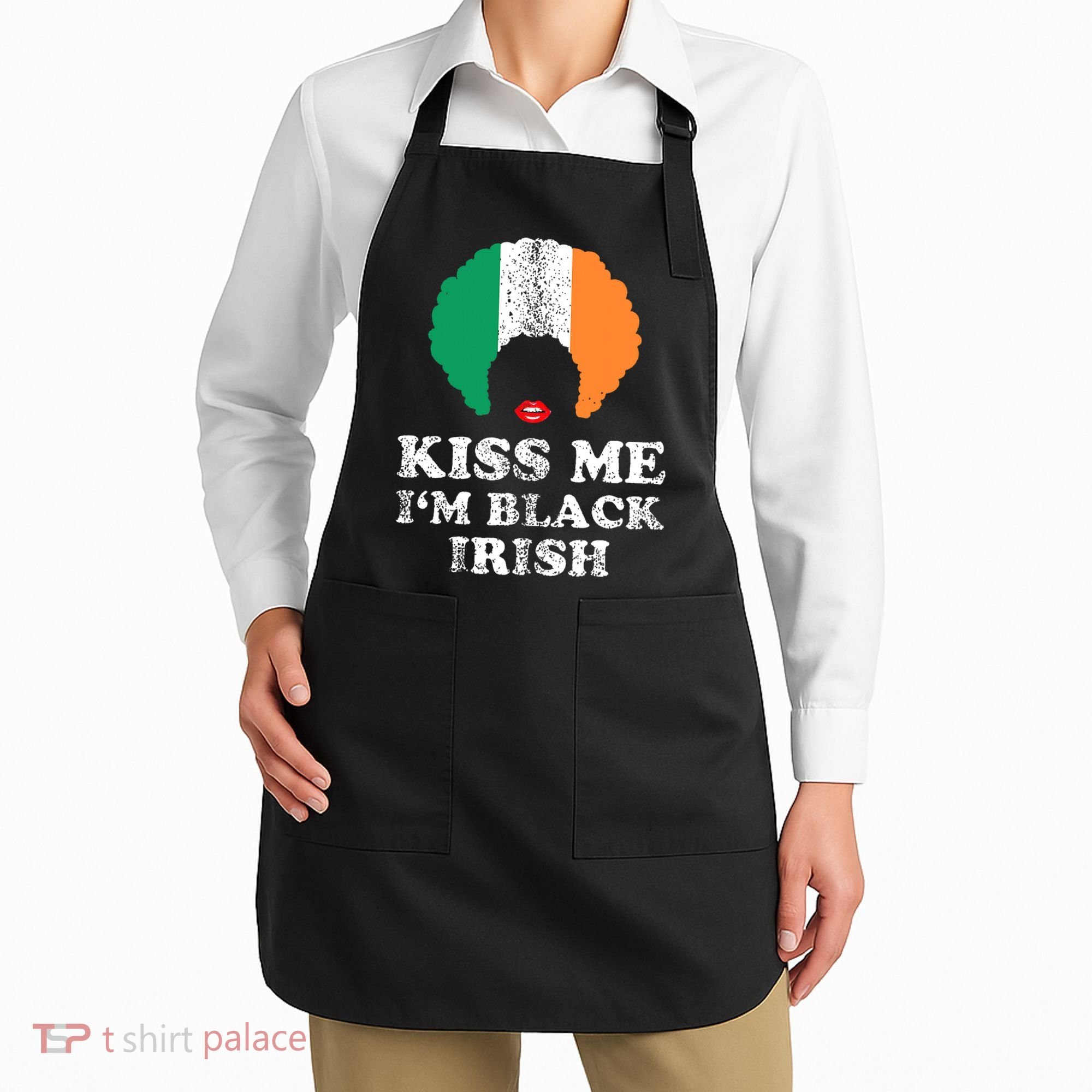 Kiss Mee I'm Black Irish History Funny St Patricks Day Apron