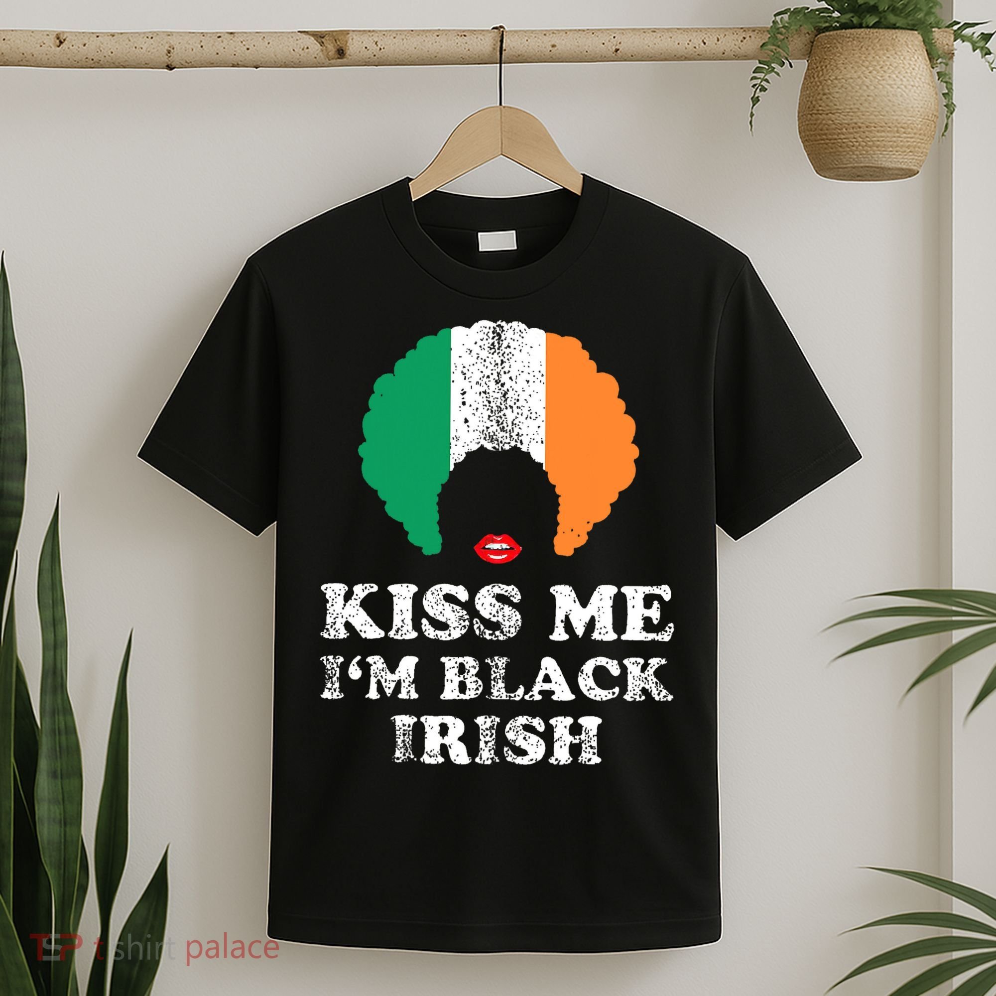 Kiss Mee I'm Black Irish History Funny St Patricks Day T-Shirt
