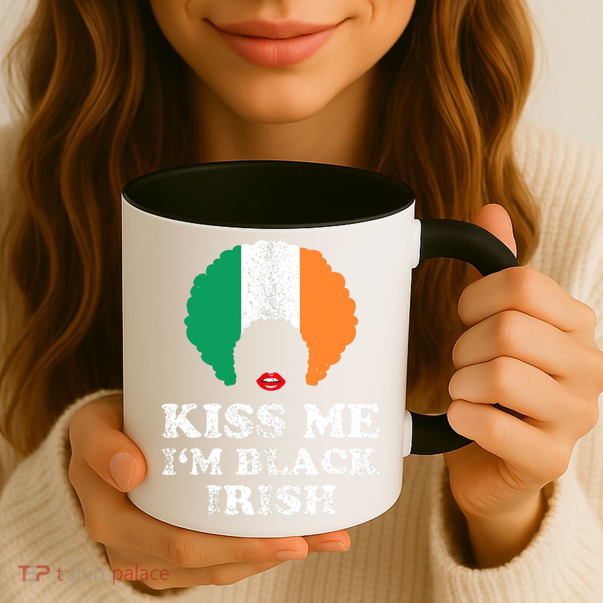Kiss Mee I'm Black Irish History Funny St Patricks Day Coffee Mug