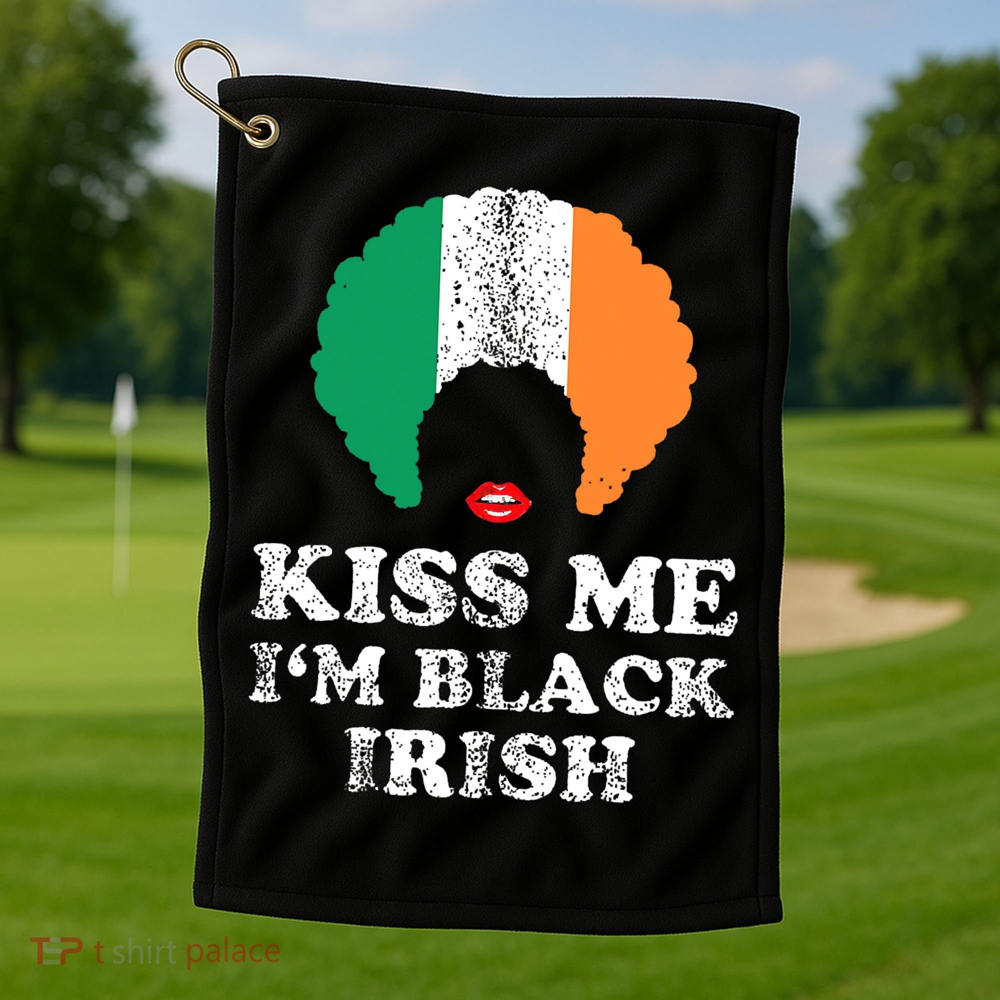 Kiss Mee I'm Black Irish History Funny St Patricks Day Golf Towel