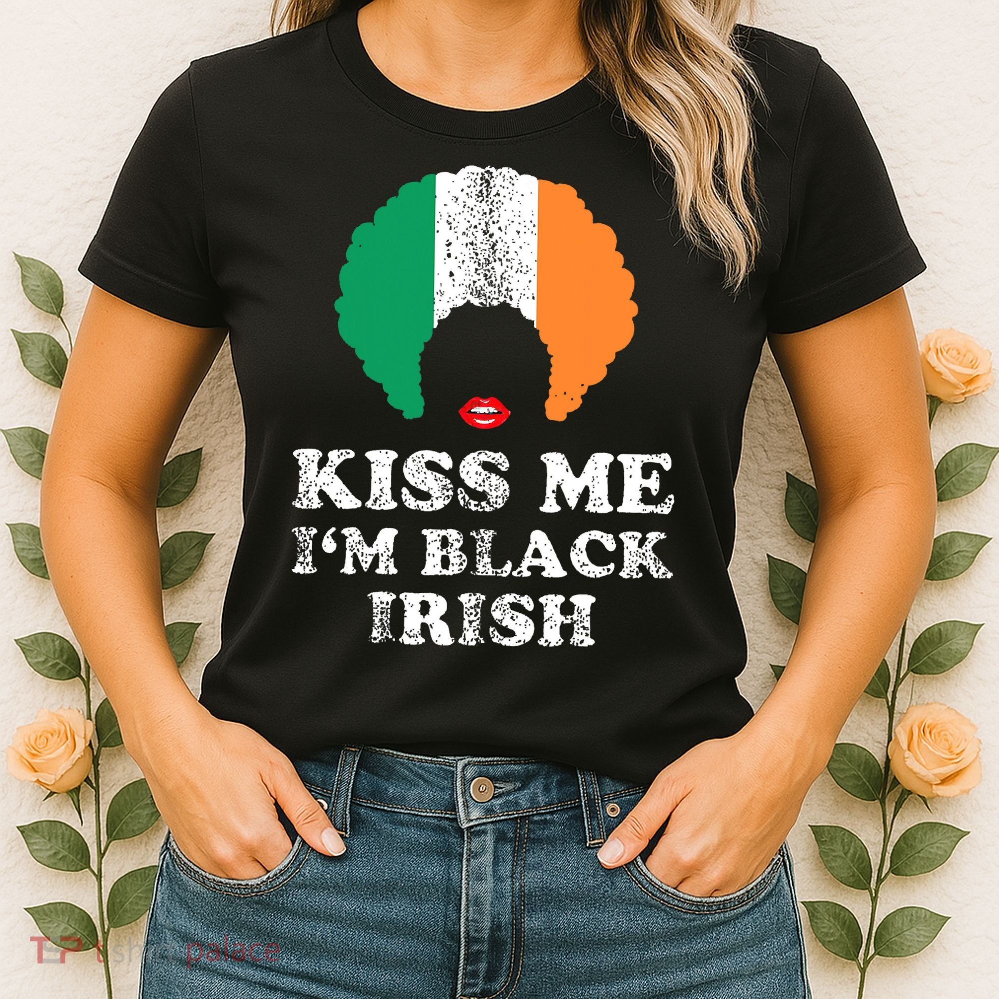 Kiss Mee I'm Black Irish History Funny St Patricks Day Women's T-Shirt