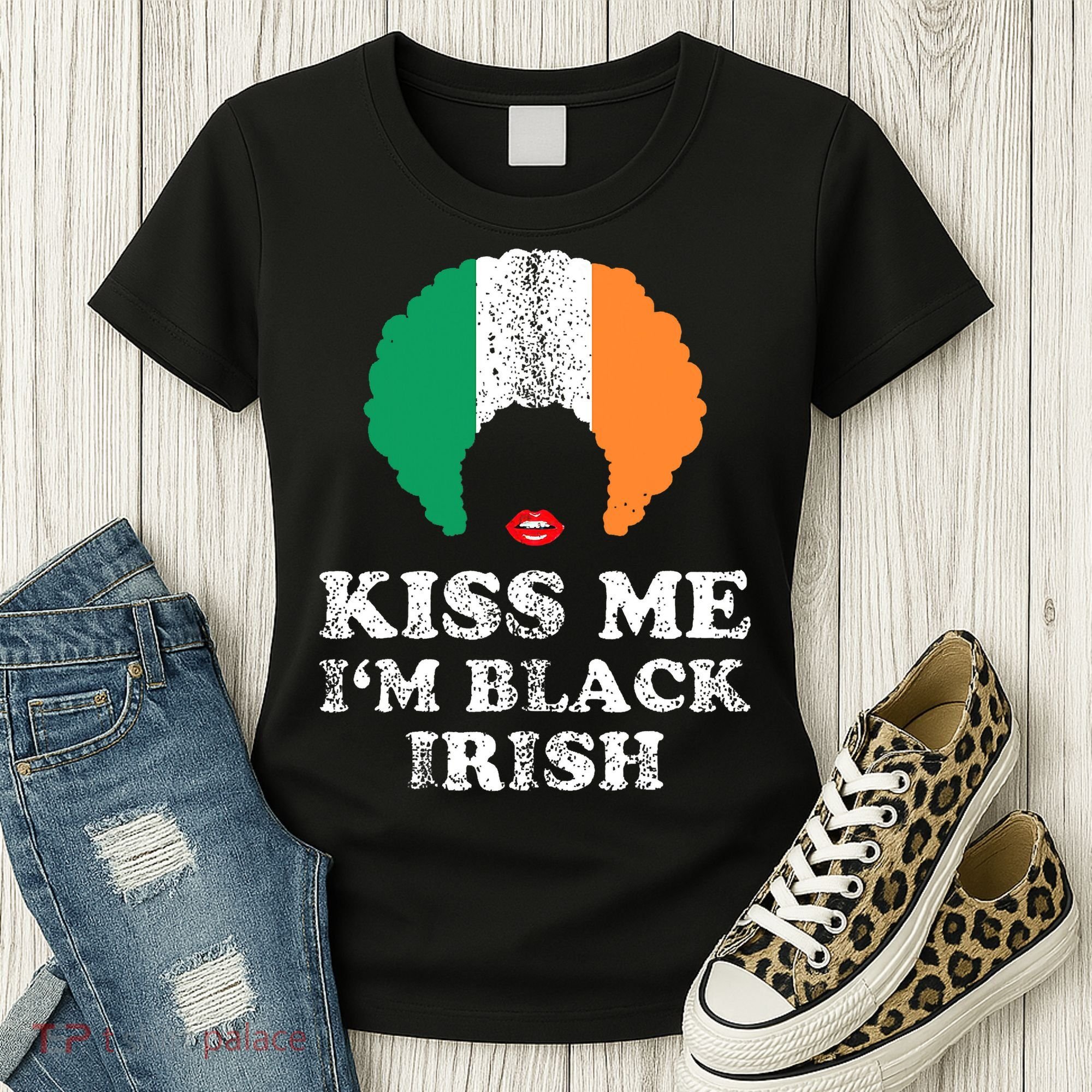 Kiss Mee I'm Black Irish History Funny St Patricks Day Women's T-Shirt