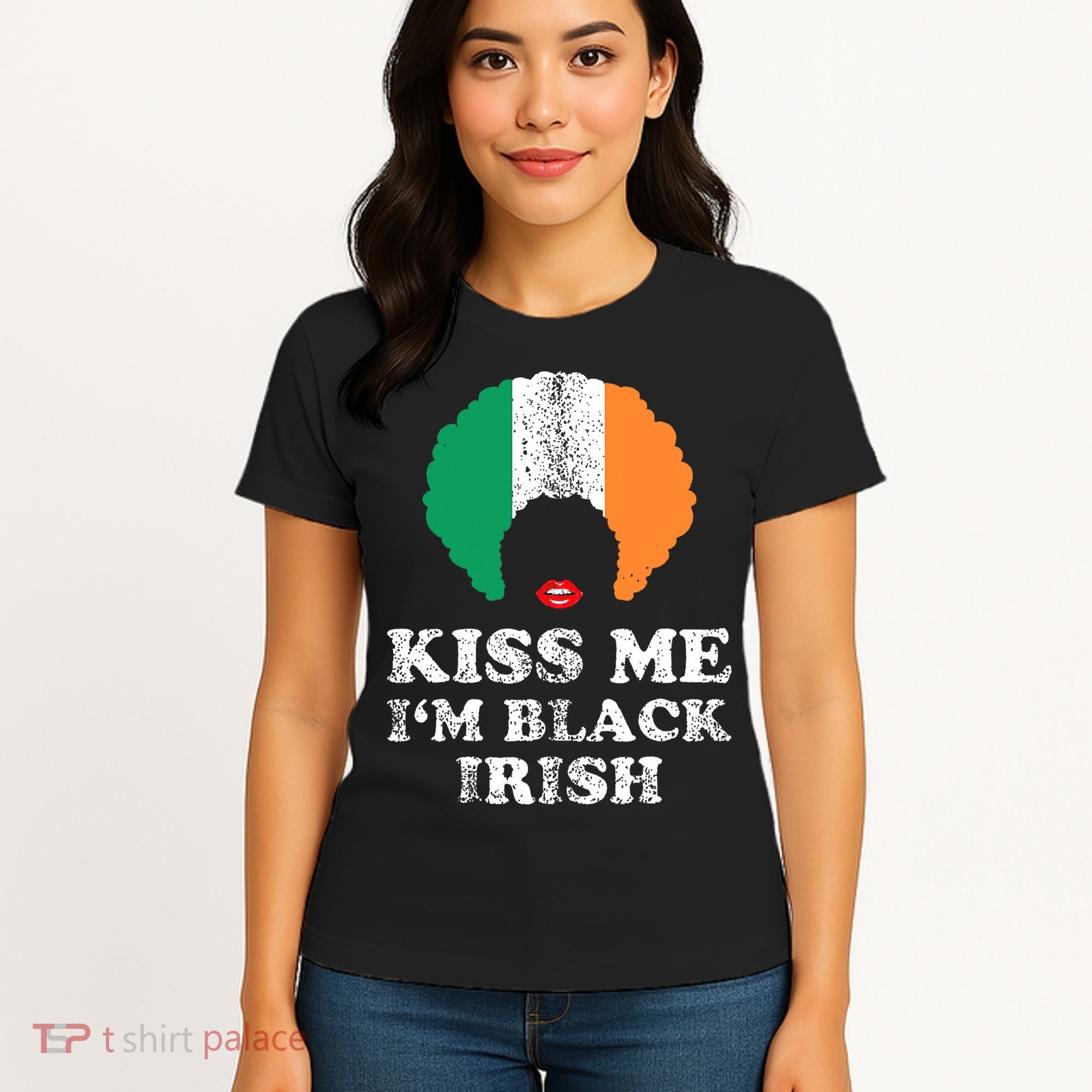 Kiss Mee I'm Black Irish History Funny St Patricks Day Women's T-Shirt