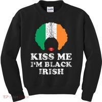 Kiss Mee I'm Black Irish History Funny St Patricks Day Kids Sweatshirt thumb 0