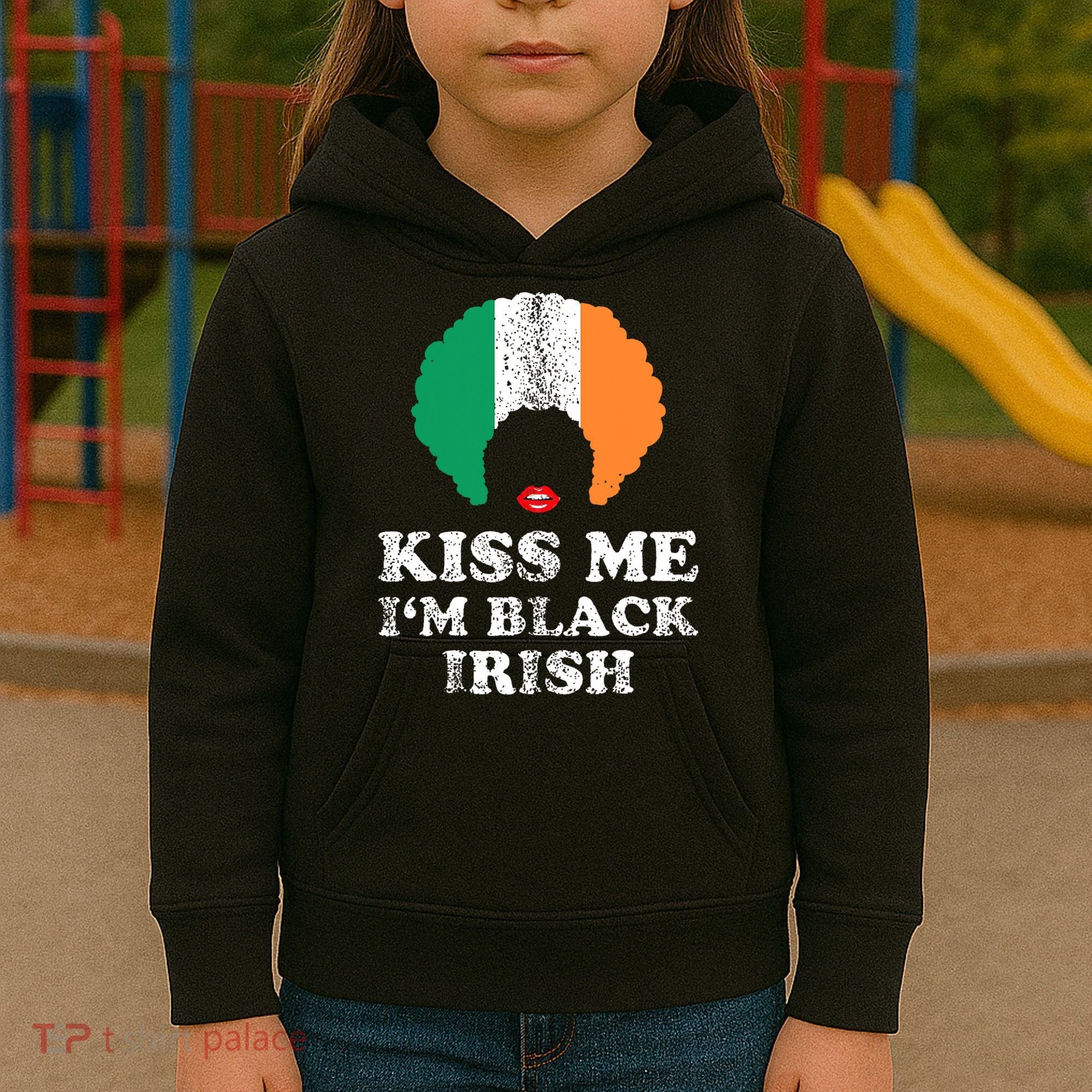 Kiss Mee I'm Black Irish History Funny St Patricks Day Kids Hoodie