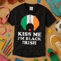 Kiss Mee I'm Black Irish History Funny St Patricks Day Kids T-Shirt thumb 3