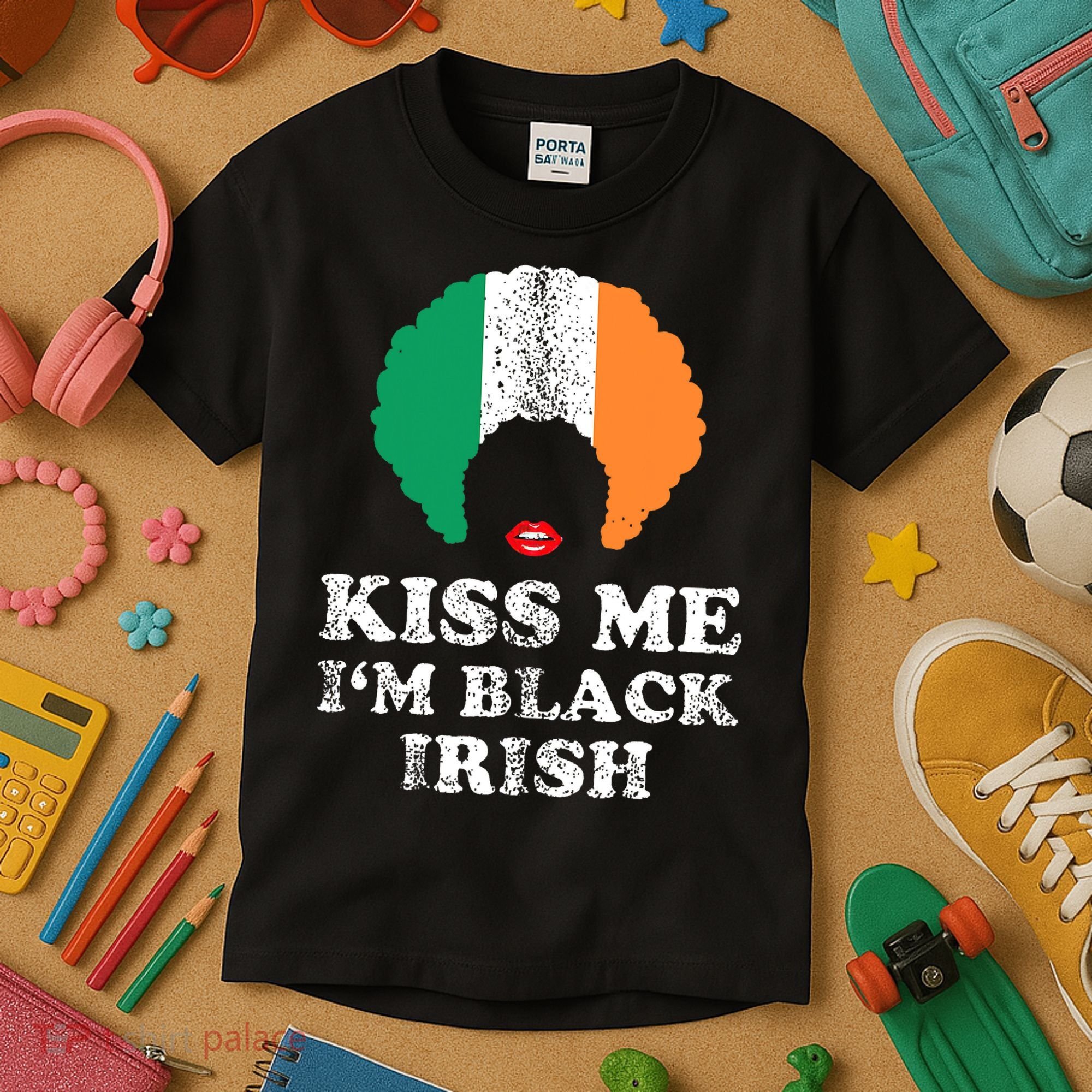 Kiss Mee I'm Black Irish History Funny St Patricks Day Kids T-Shirt
