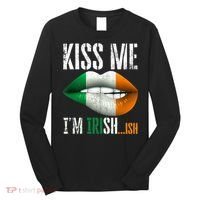 Kiss Me I'm Irish Ish With Lip And Flag St Patrick Day Long Sleeve Shirt thumb 0