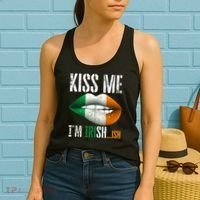 Kiss Me I'm Irish Ish With Lip And Flag St Patrick Day Women's Tank Top thumb 2