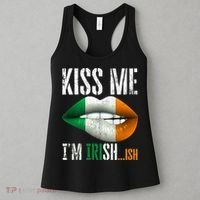 Kiss Me I'm Irish Ish With Lip And Flag St Patrick Day Women's Tank Top thumb 3