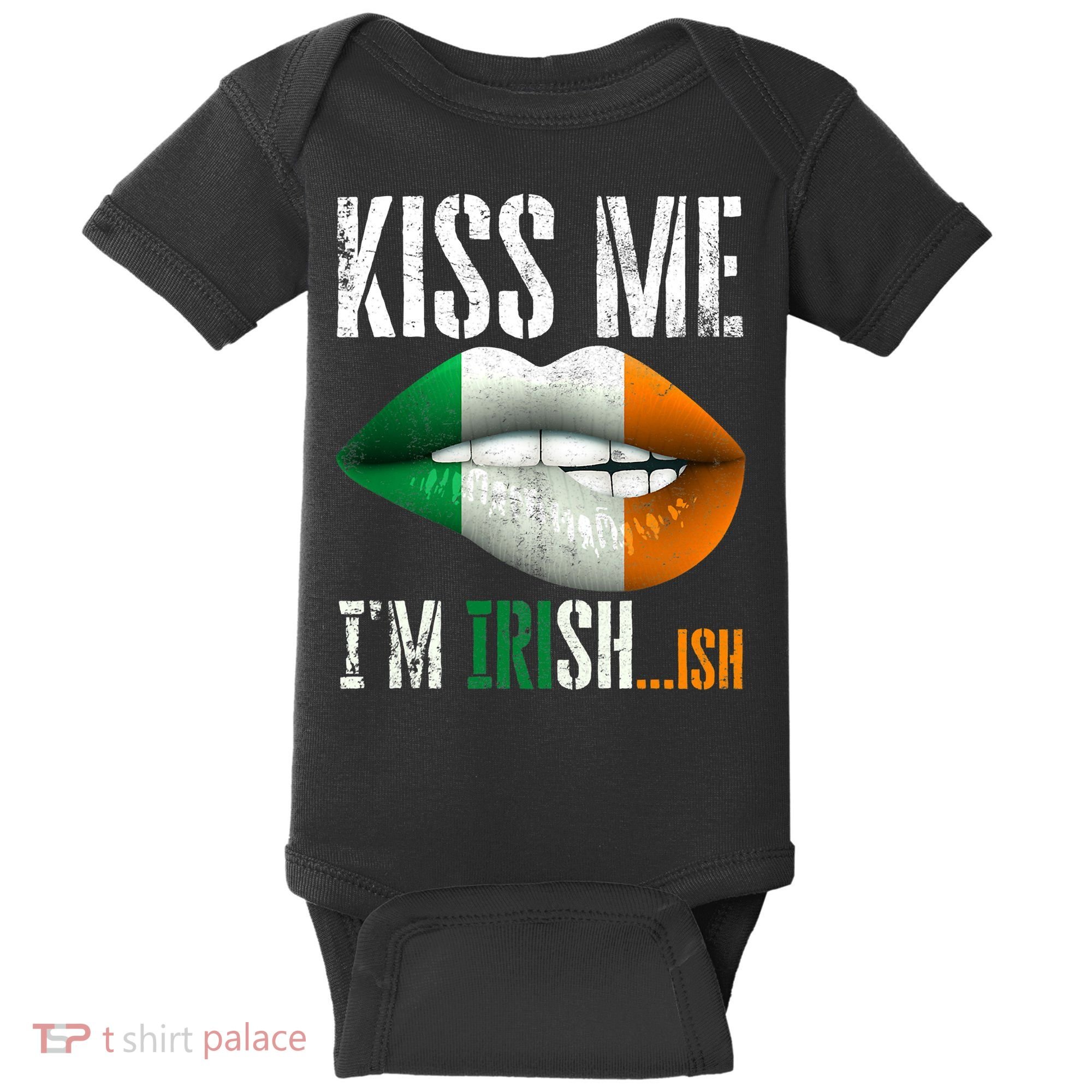 Kiss Me I'm Irish Ish With Lip And Flag St Patrick Day Baby Bodysuit