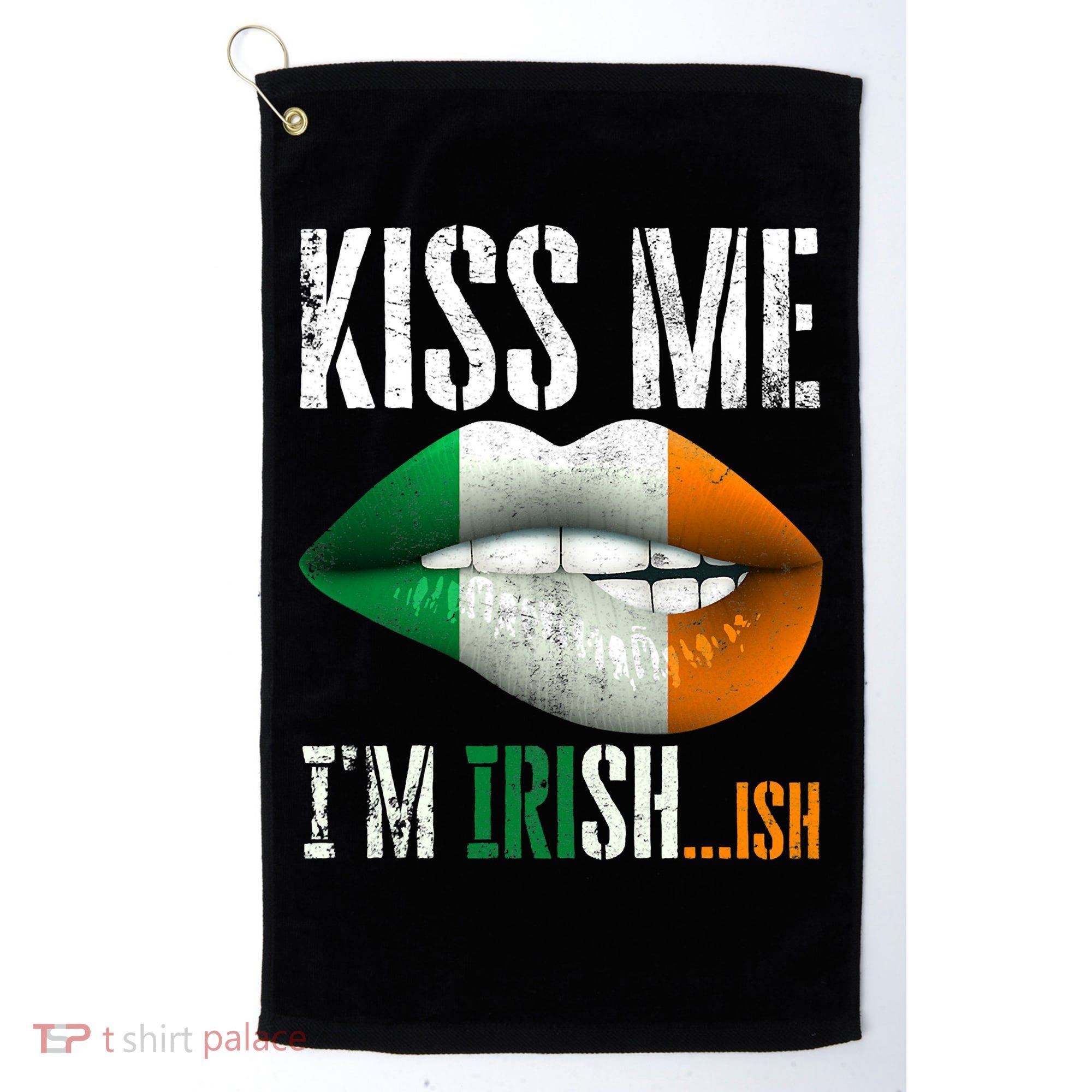 Kiss Me I'm Irish Ish With Lip And Flag St Patrick Day Golf Towel