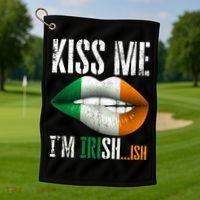 Kiss Me I'm Irish Ish With Lip And Flag St Patrick Day Golf Towel thumb 1