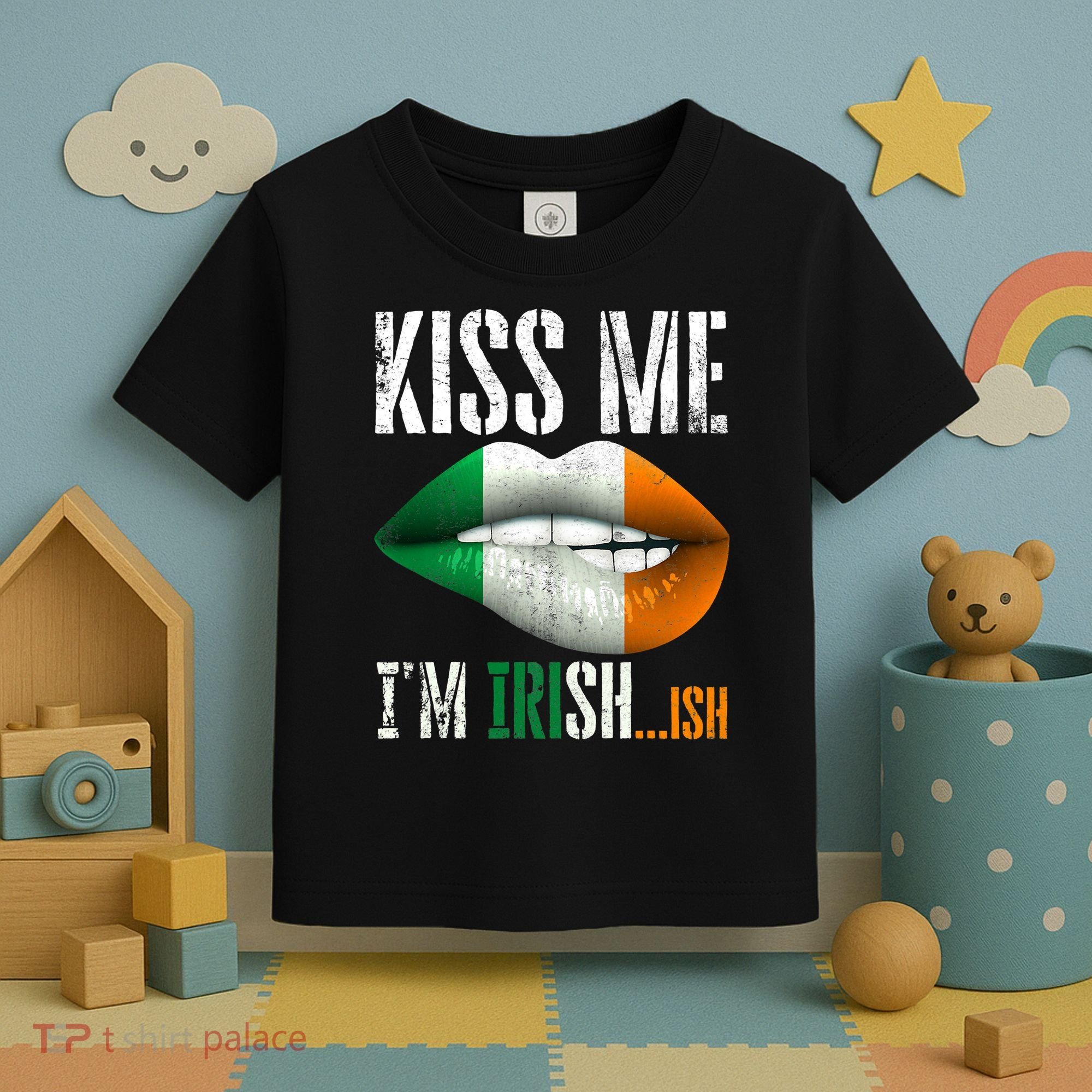 Kiss Me I'm Irish Ish With Lip And Flag St Patrick Day Toddler T-Shirt