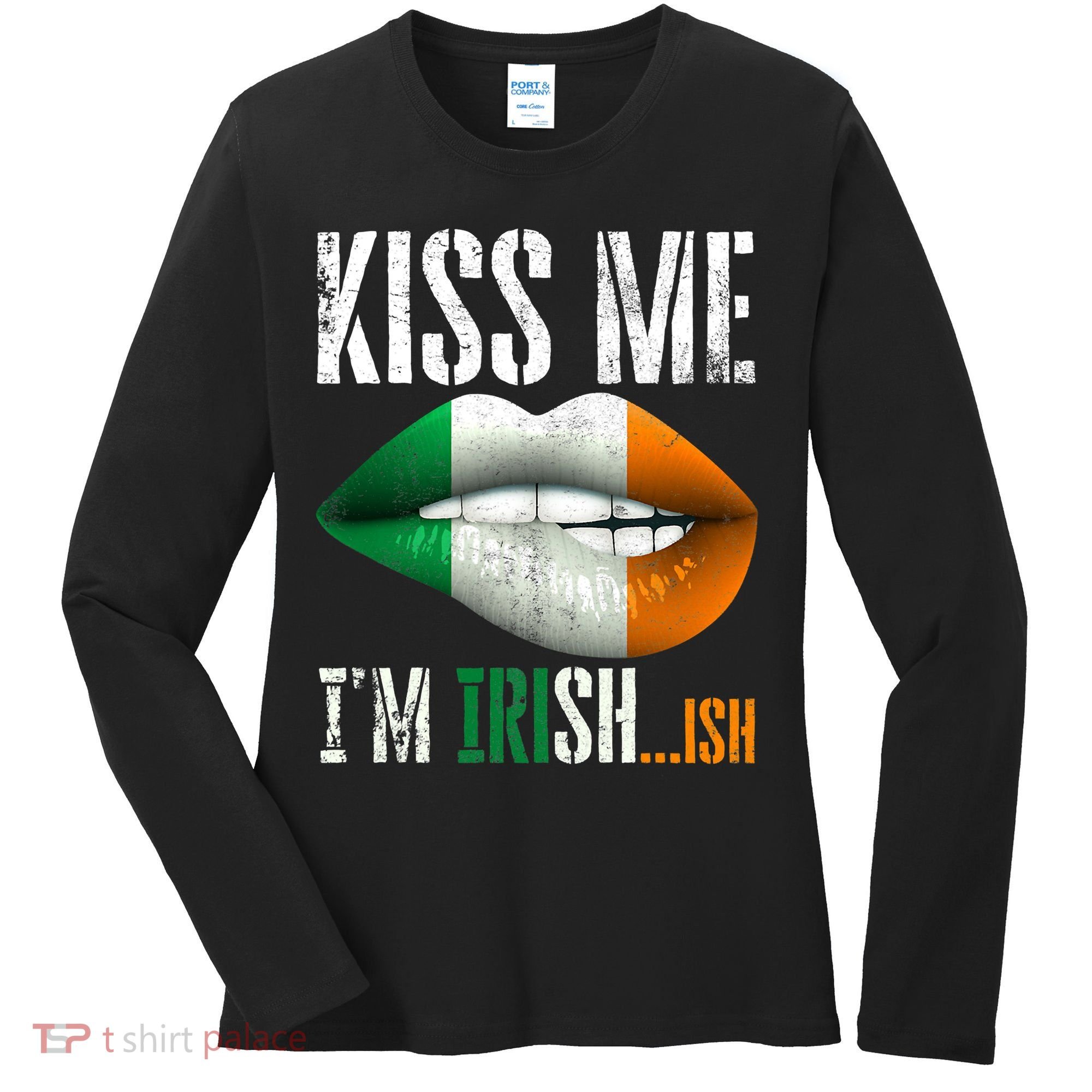 Kiss Me I'm Irish Ish With Lip And Flag St Patrick Day Women's Long Sleeve Shirt