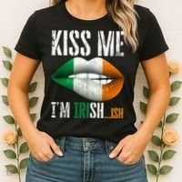 Kiss Me I'm Irish Ish With Lip And Flag St Patrick Day Women's T-Shirt thumb 2