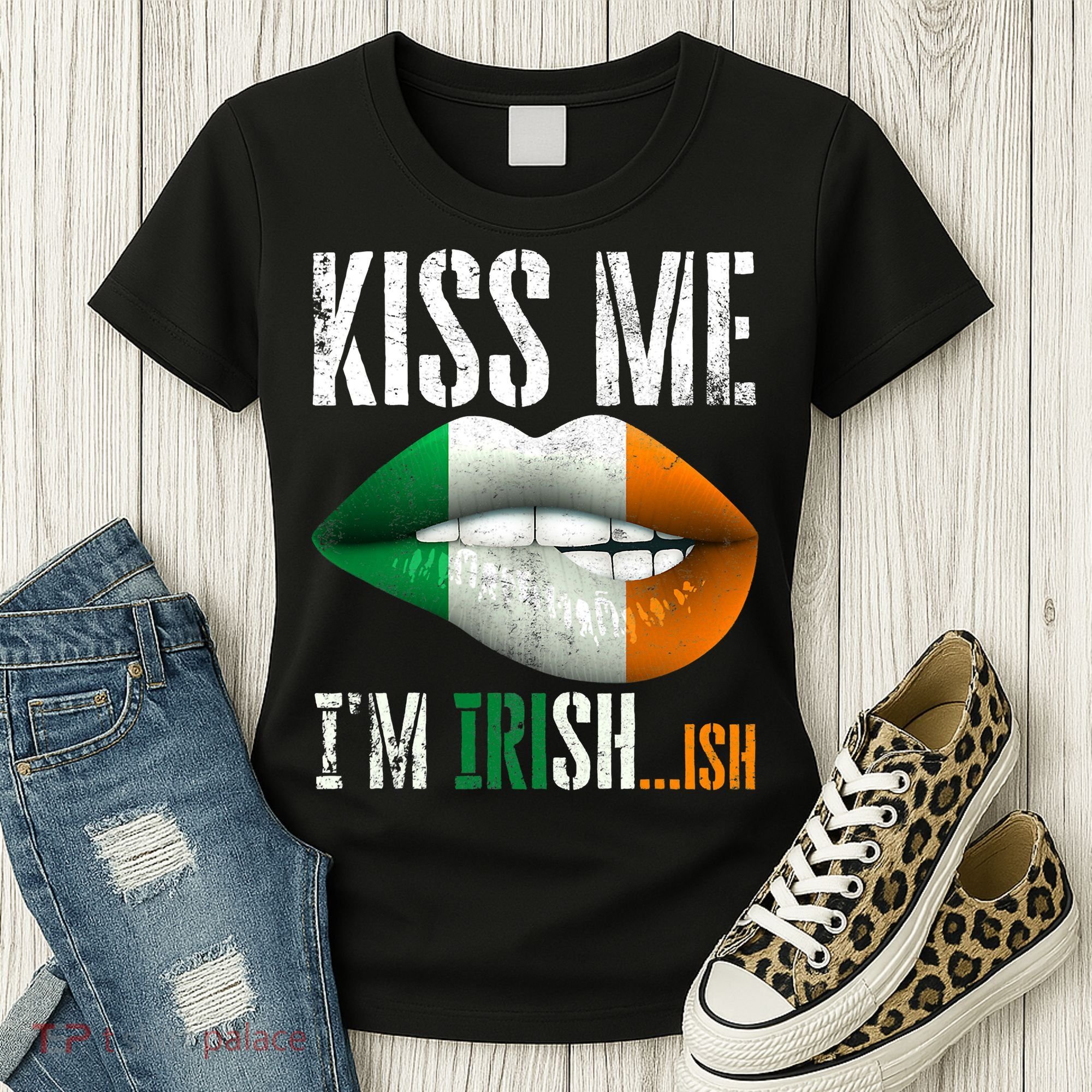 Kiss Me I'm Irish Ish With Lip And Flag St Patrick Day Women's T-Shirt