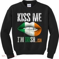 Kiss Me I'm Irish Ish With Lip And Flag St Patrick Day Kids Sweatshirt thumb 0