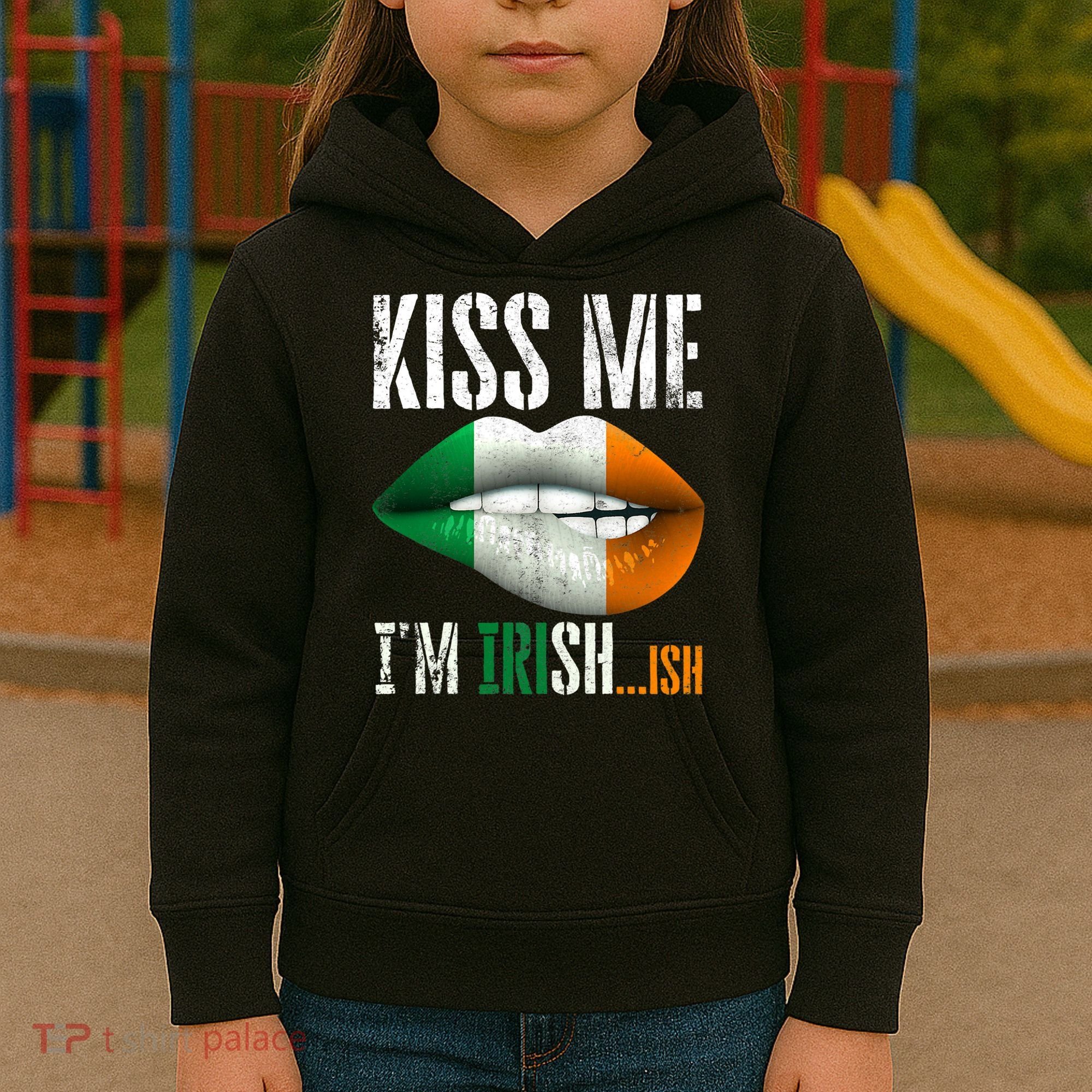 Kiss Me I'm Irish Ish With Lip And Flag St Patrick Day Kids Hoodie