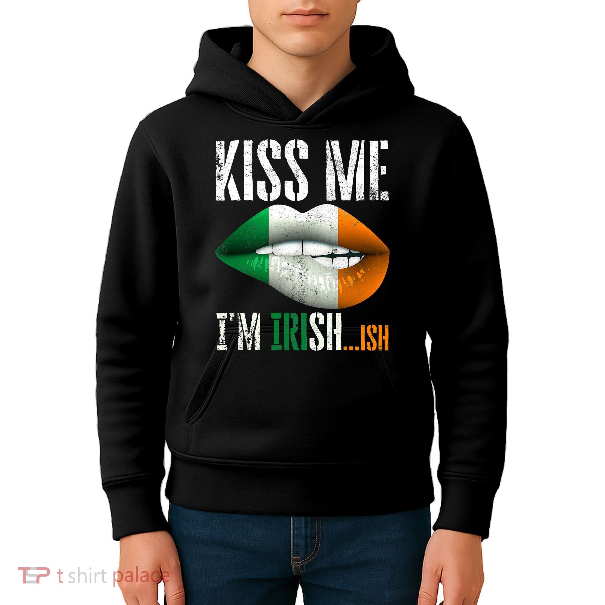 Kiss Me I'm Irish Ish With Lip And Flag St Patrick Day Kids Hoodie
