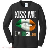 Kiss Me I'm Irish Ish With Lip And Flag St Patrick Day Kids Long Sleeve Shirt thumb 0
