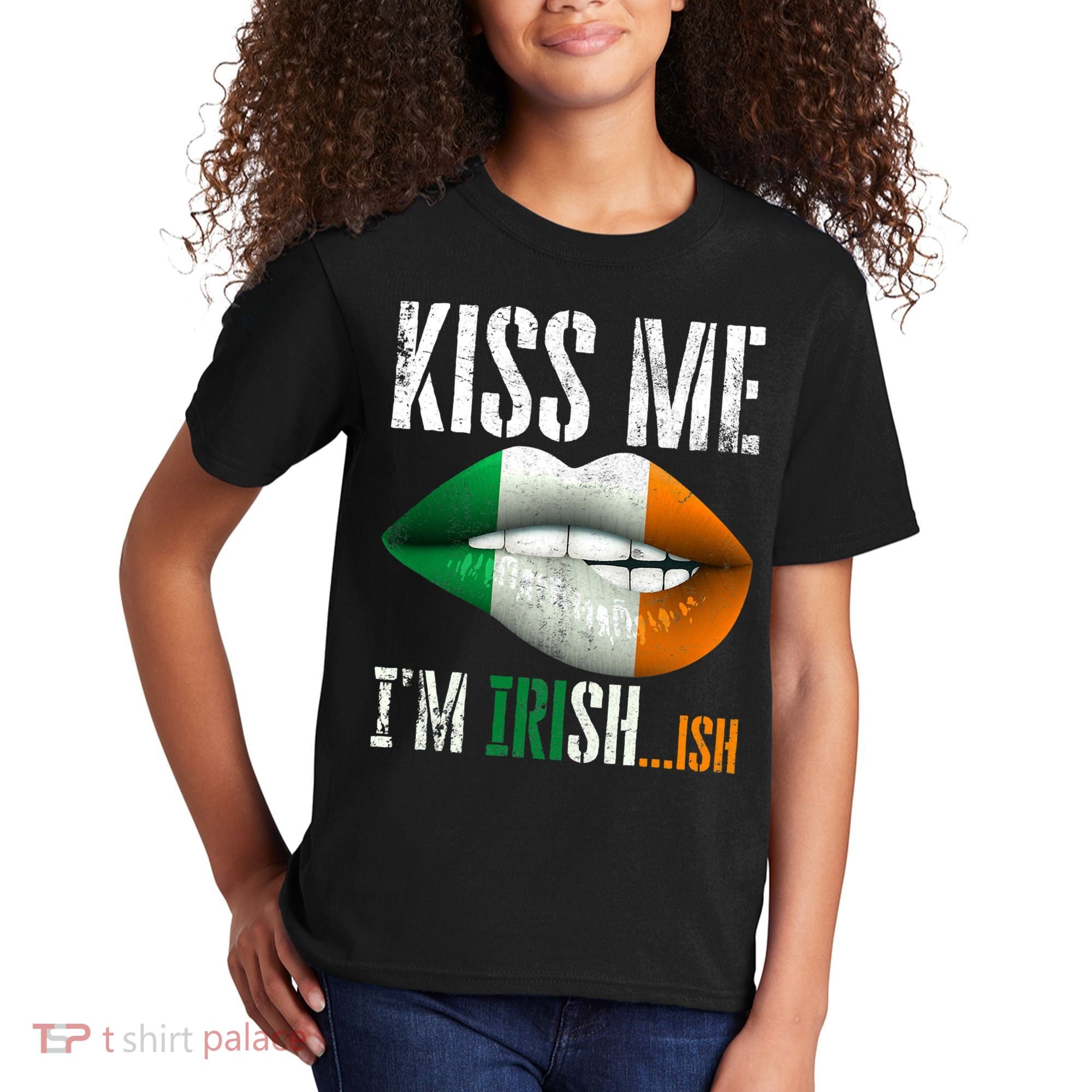 Kiss Me I'm Irish Ish With Lip And Flag St Patrick Day Kids T-Shirt