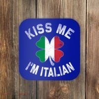 Kiss Me I'm Italian Shamrock Flag St Patricks Day Funny Gift Meaningful Gift Coaster thumb 0