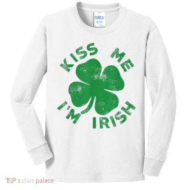 Kiss Me I'm Irish Funny Saint Patrick Day Kids Long Sleeve Shirt