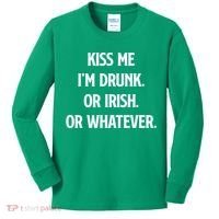 KISS ME Im Drunk Or IRISH Or Whatever Funny St Patricks Day Gift Kids Long Sleeve Shirt thumb 0