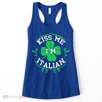 Kiss Me I'm Italian St Patricks Day Funny Shamrock Flag Cute Gift Women's Tank Top thumb 0