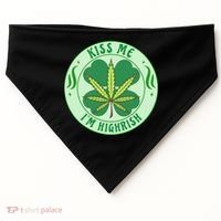 Kiss Me I'm Highrish St Patrick's Day Weed Stoner USA-Made Doggie Bandana thumb 0