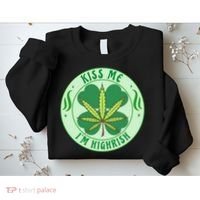 Kiss Me I'm Highrish St Patrick's Day Weed Stoner Sweatshirt thumb 2