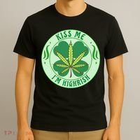 Kiss Me I'm Highrish St Patrick's Day Weed Stoner T-Shirt thumb 3