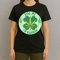 Kiss Me I'm Highrish St Patrick's Day Weed Stoner T-Shirt thumb 4