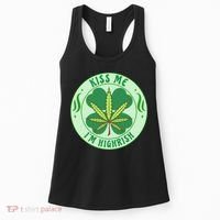 Kiss Me I'm Highrish St Patrick's Day Weed Stoner Women's Tank Top thumb 0