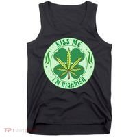 Kiss Me I'm Highrish St Patrick's Day Weed Stoner Tank Top thumb 0
