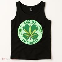 Kiss Me I'm Highrish St Patrick's Day Weed Stoner Tank Top thumb 2