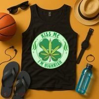 Kiss Me I'm Highrish St Patrick's Day Weed Stoner Tank Top thumb 4