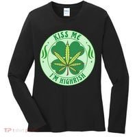 Kiss Me I'm Highrish St Patrick's Day Weed Stoner Women's Long Sleeve Shirt thumb 0